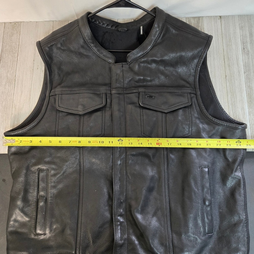 Mens First Classics Leather Riding Biker Vest Black Concealed Pockets Size XXL - Picture 9 of 16